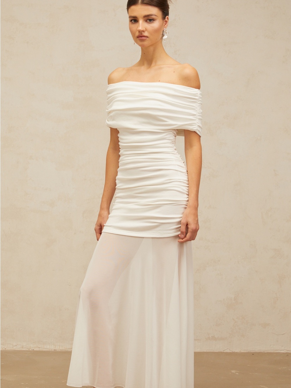 REVOLVE One-Shoulder White Ruched Maxi Dress